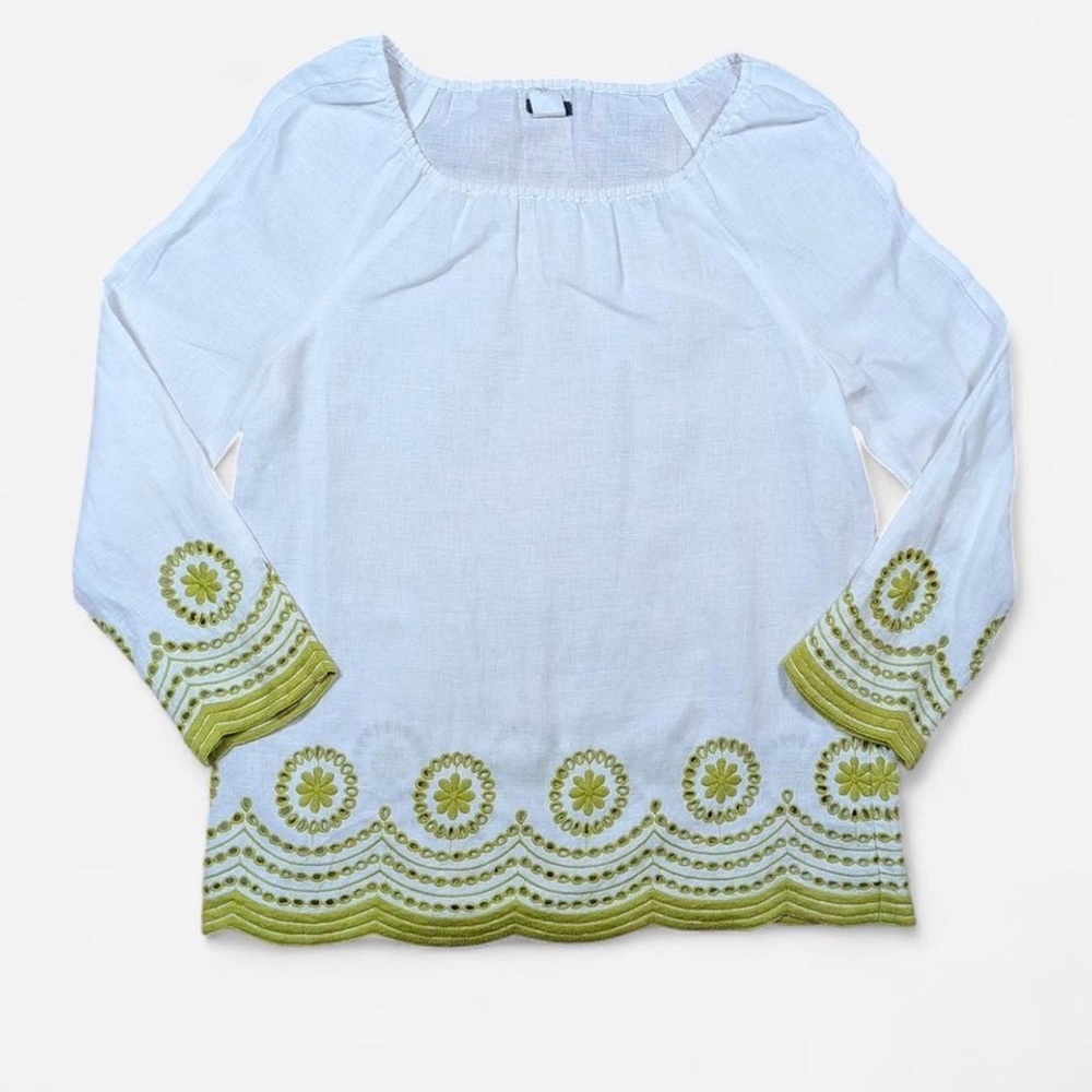 J.Crew White Linen Embroidered Cutwork Boho Blouse Small - Picture 6 of 7